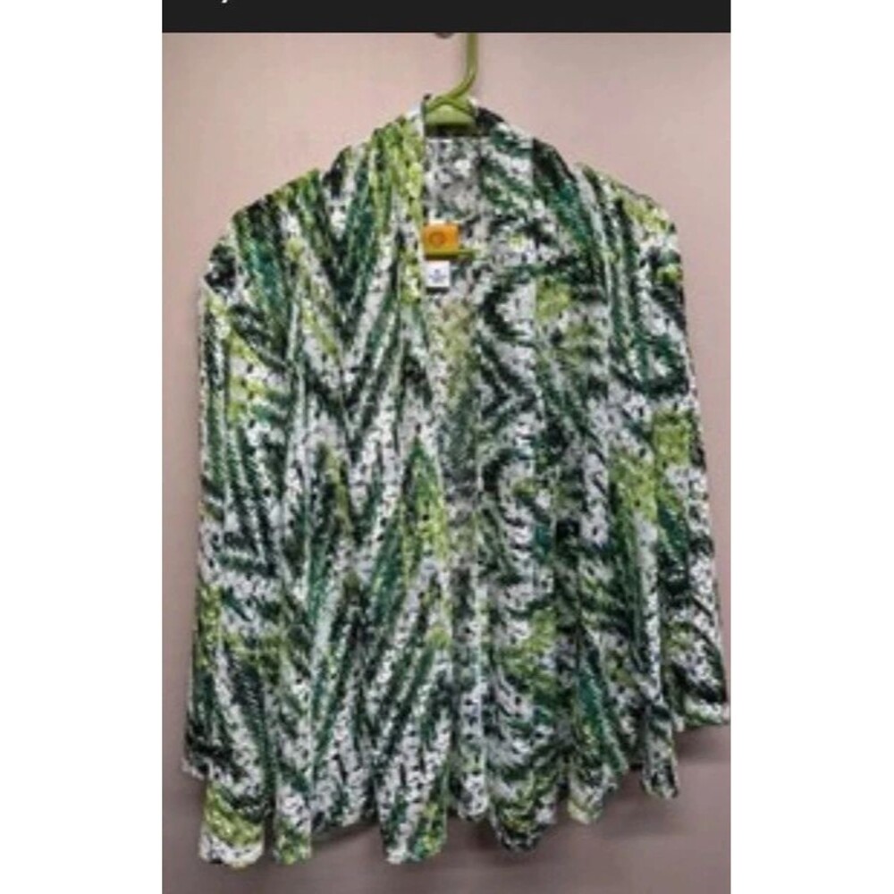 Ruby Rd Woman 1X Green Abstract Print Open Front Cardigan Lightweight